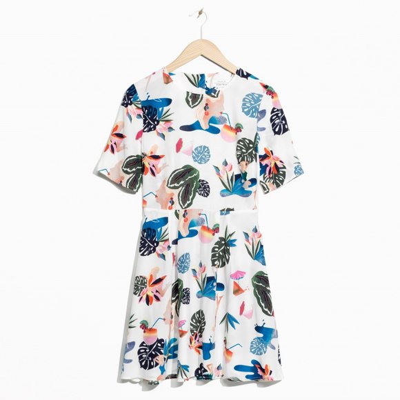 & Other Stories Jungle Print Open Back Dress 8 - Picture 1 of 6